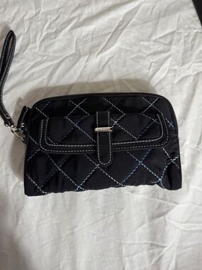 Black Quilted Wristlet Wallet w/ Snap Closure